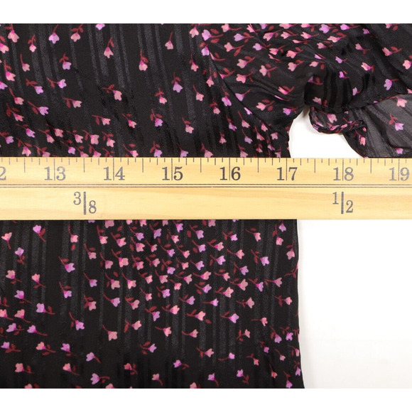 Kate Spade New York Meadow Tie Back Top Silk Blend Black Pink Blouse Sz S - Picture 4 of 7